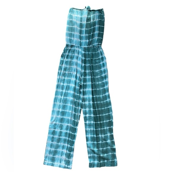 Olivaceous Tie Dye Blue-Green and White Strapless Jumpsuit Size Medium - Picture 3 of 11